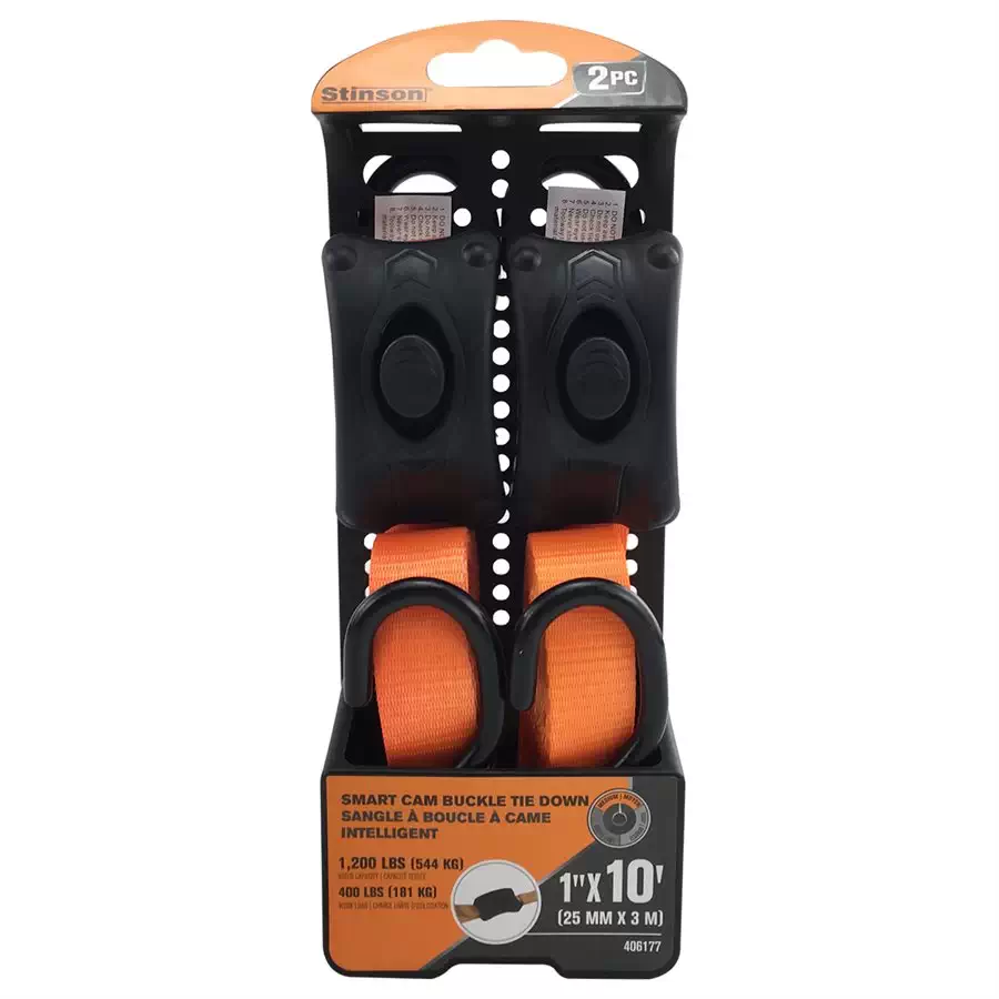 Stinson Cargo 406177 2PC 1″ x 10′ Smart Cam Buckle Tie Down Set, 400lb ...