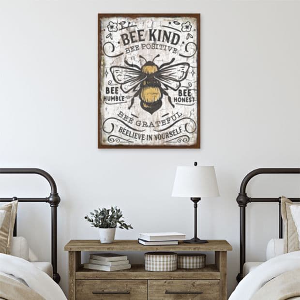 Bee Kind Inspirational Canvas Wall Art | Antique Farmhouse