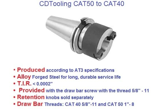 CAT40 to CAT50 Arbor Adapter, Allows use of CAT40 Holders in CAT50