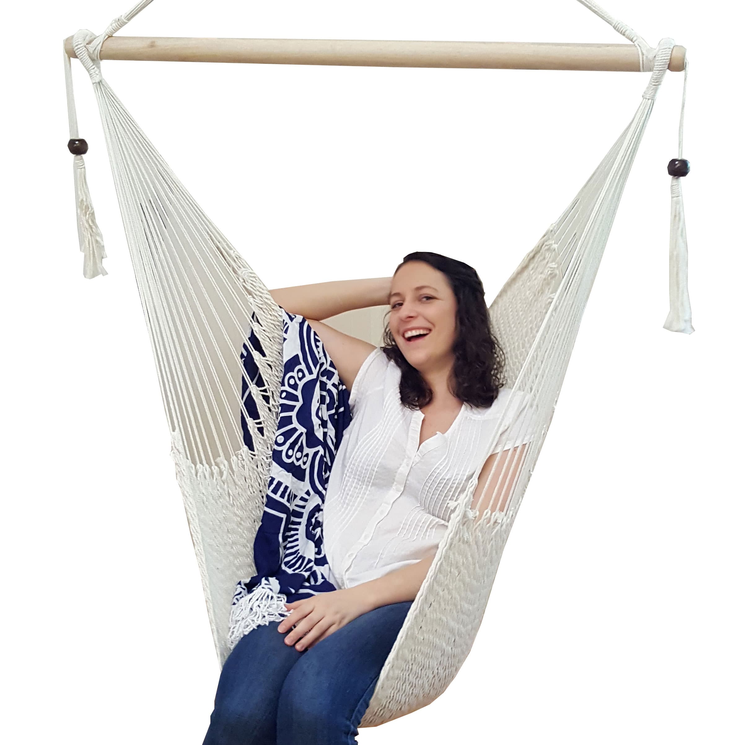 White Cotton Rope Hammock Chair With Tassels - Heavenly Hammocks