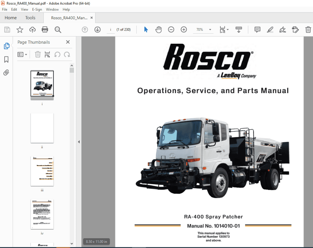 ROSCO RA-400 Spray Patcher Operations, Service & Parts Manual SN 130973 ...