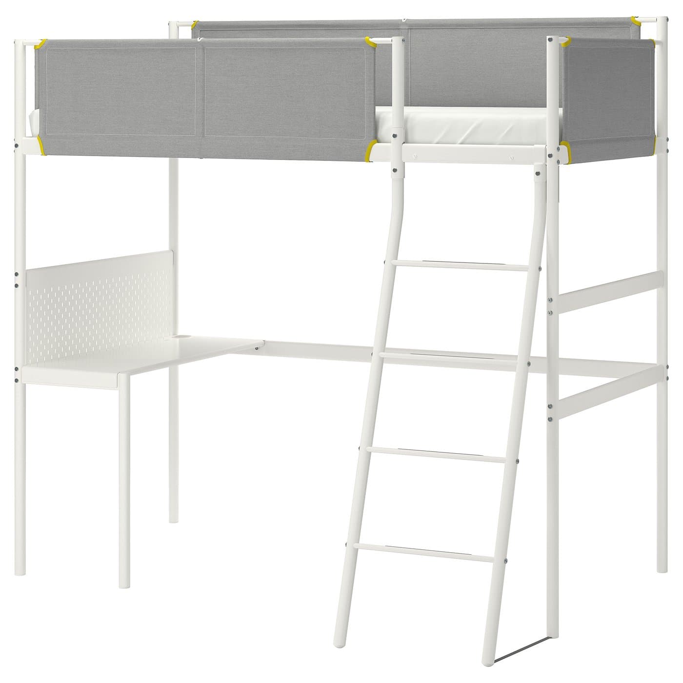VITVAL loft bed frame with desk top white/light grey - IKEA