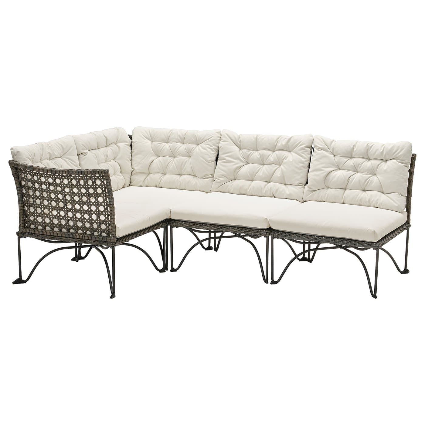 JUTHOLMEN modular corner sofa 3-seat, outdoor, dark gray/Kuddarna light ...