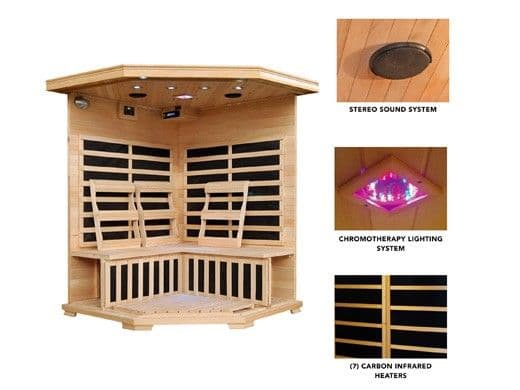 HeatWave Santa Fe 3-Person Hemlock Corner Infrared Sauna with 7 Carbon ...