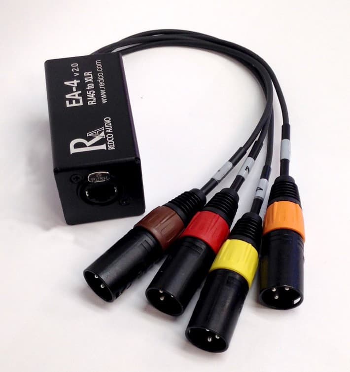 Redco EA-4P-MX-01 Ethernet to 4 Male XLR breakout cable, 1' | Redco Audio