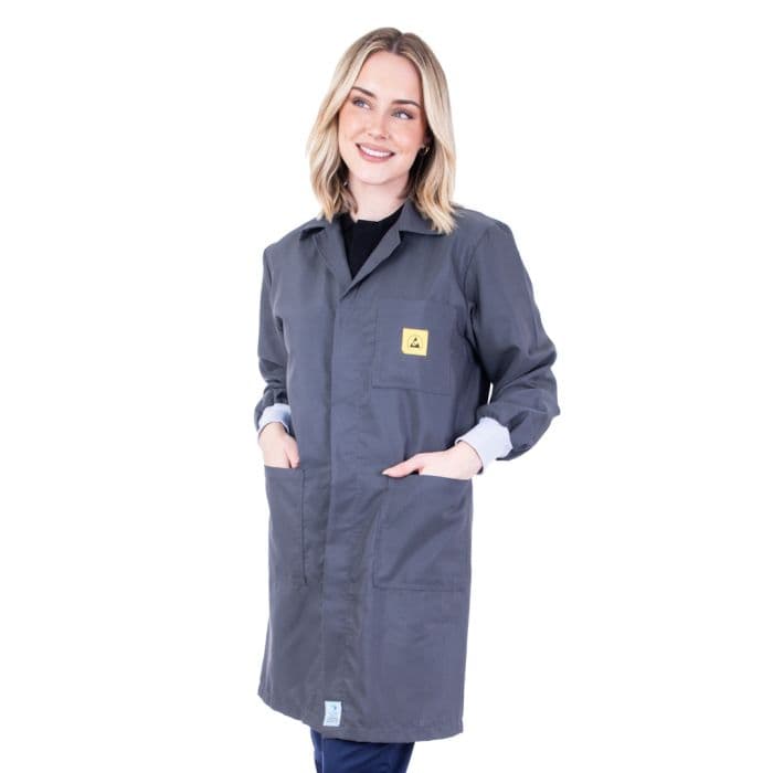 Grey ESD Lab Coat - Elastic Cuffs - ESD Workwear
